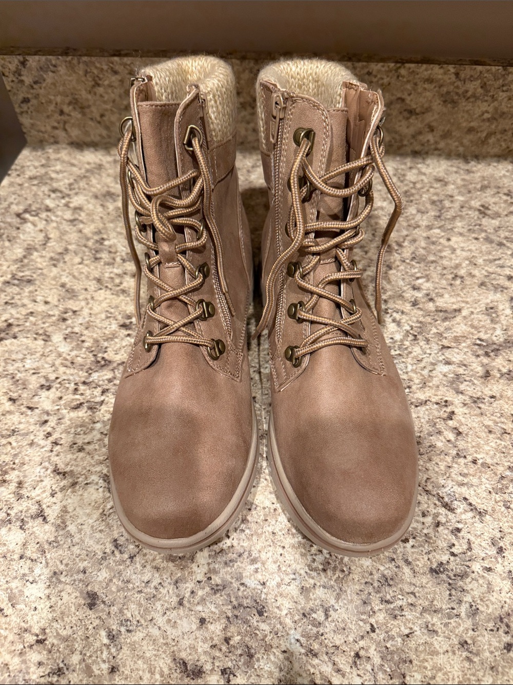 NEW Women's size 11W  Cliffs Taupe Lace-Up Faux-Suede Ankle Boots